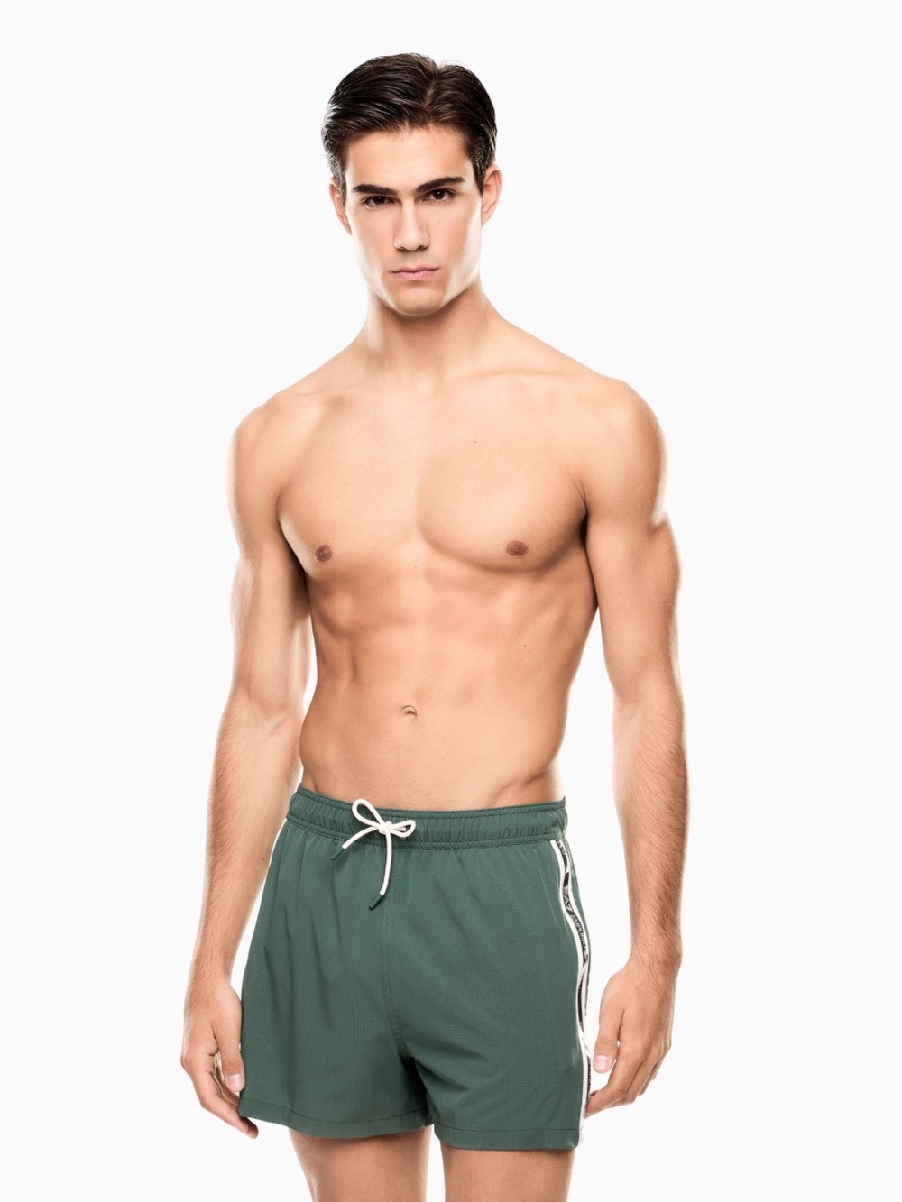 Emporio Armani Logo Series Swim Trunks With Logo Tape